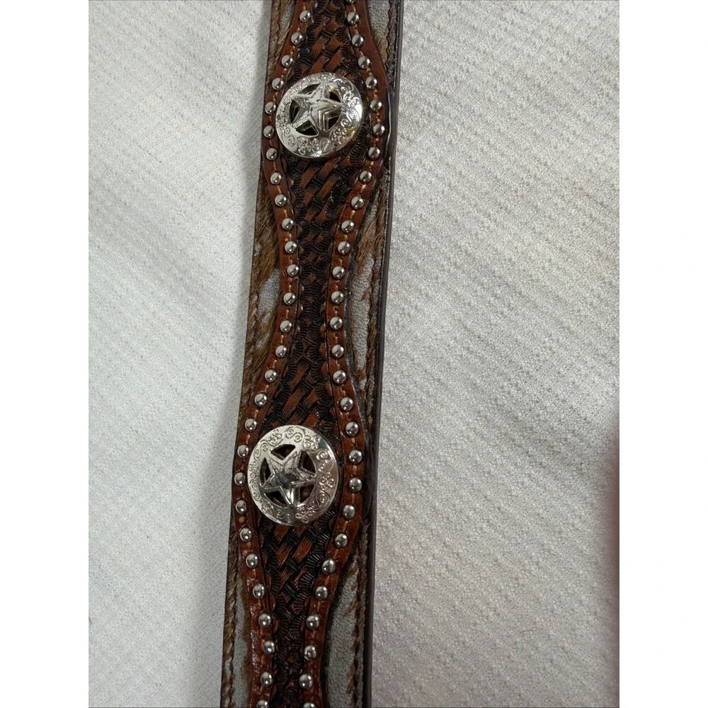Ranger Belt Co. Western Tooled Leather Rhinestone Star Concho Belt 31” x 1.75”